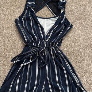 No Boundaries Navy and White Striped Backless Dress